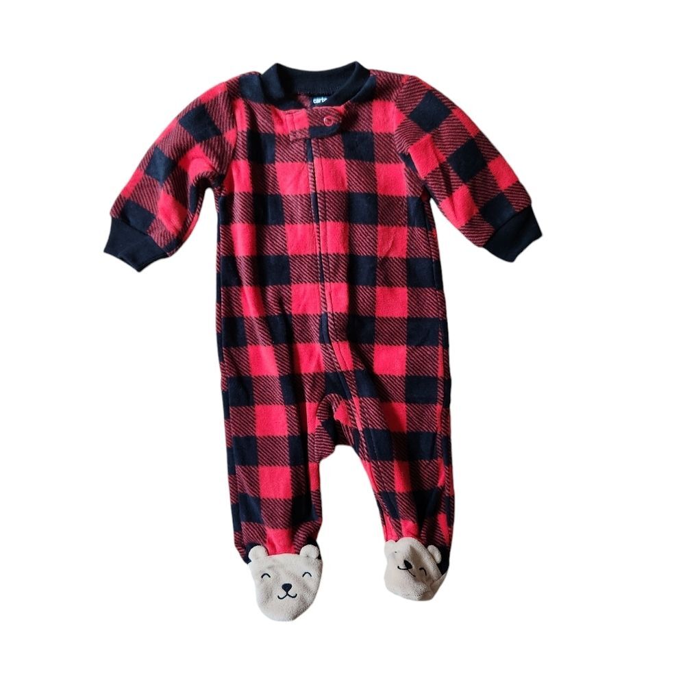 Carter's Buffalo Plaid 2-Way Zip Fleece Sleep and Play Pajamas Size 3 months